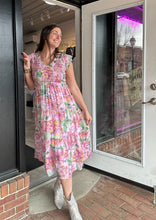 Load image into Gallery viewer, Watercolor Smocked Midi Dress | Pink
