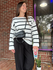 Tanya Striped Sweater | Ivory Black