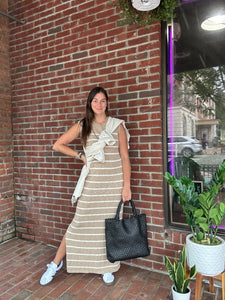 Maggie | Taupe Sleeveless Striped Sweater Dress