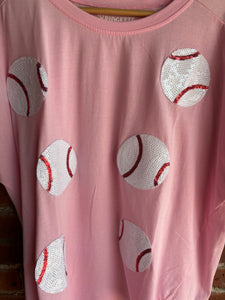 Sequin Baseball Tee | Pink