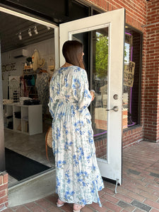Kimono Sleeve Maxi Dress | Blue Floral