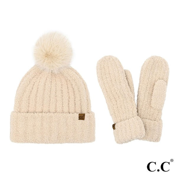 Cozy Yarn Hat + Mitten Set | Beige