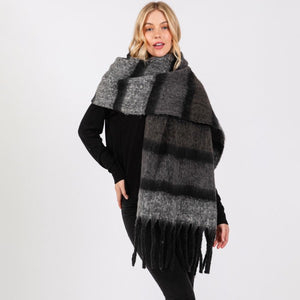 Fuzzy Striped Scarf | Black