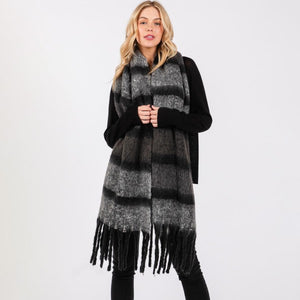 Fuzzy Striped Scarf | Black