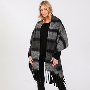 Fuzzy Striped Scarf | Black