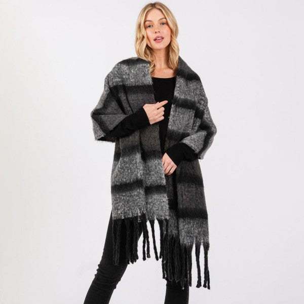 Fuzzy Striped Scarf | Black