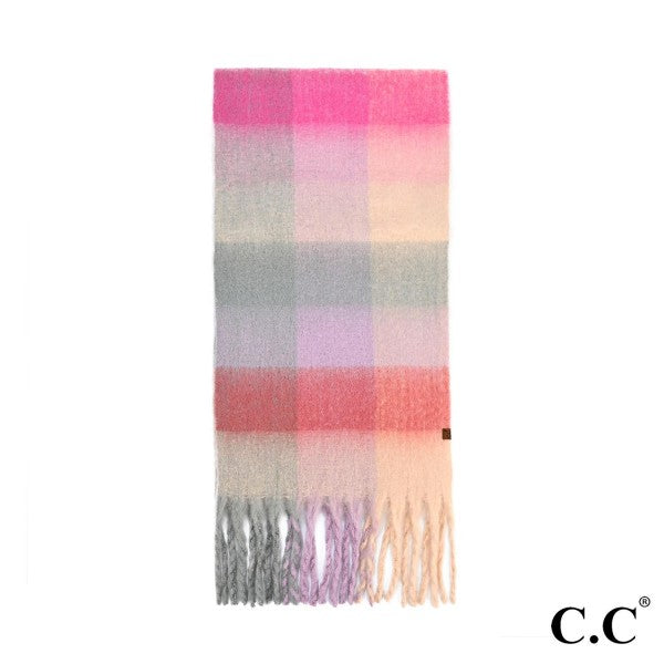 Fuzzy Checkered Scarf | Pink