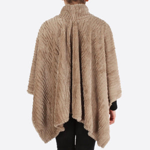 Mock Turtleneck Faux Fur Poncho