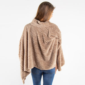 Mock Turtleneck Faux Fur Poncho