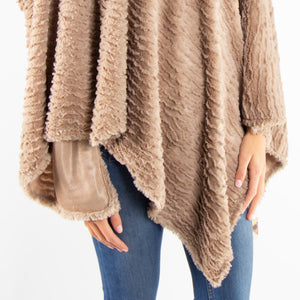 Mock Turtleneck Faux Fur Poncho