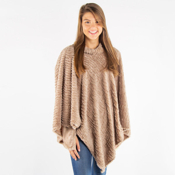 Mock Turtleneck Faux Fur Poncho