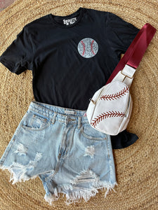 Glitter Baseball | Black Graphic Tee