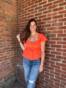 Sweetheart peplum top | Orange