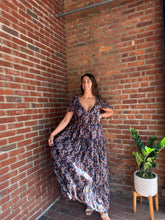 Load image into Gallery viewer, Midnights | Navy Floral smocked Dress flutter sleeve
