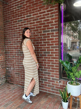 Load image into Gallery viewer, Maggie | Taupe Sleeveless Striped Sweater Dress
