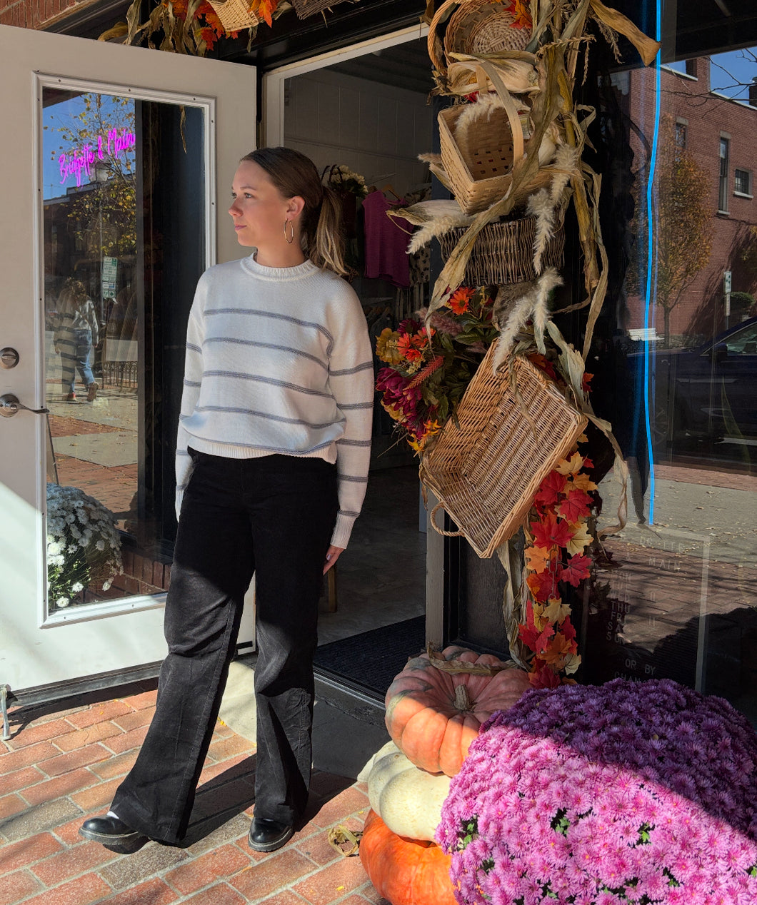 Boyfriend Stripe Sweater | White