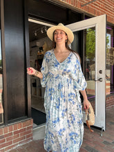 Load image into Gallery viewer, Kimono Sleeve Maxi Dress | Blue Floral
