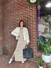 Load image into Gallery viewer, Maggie | Taupe Sleeveless Striped Sweater Dress
