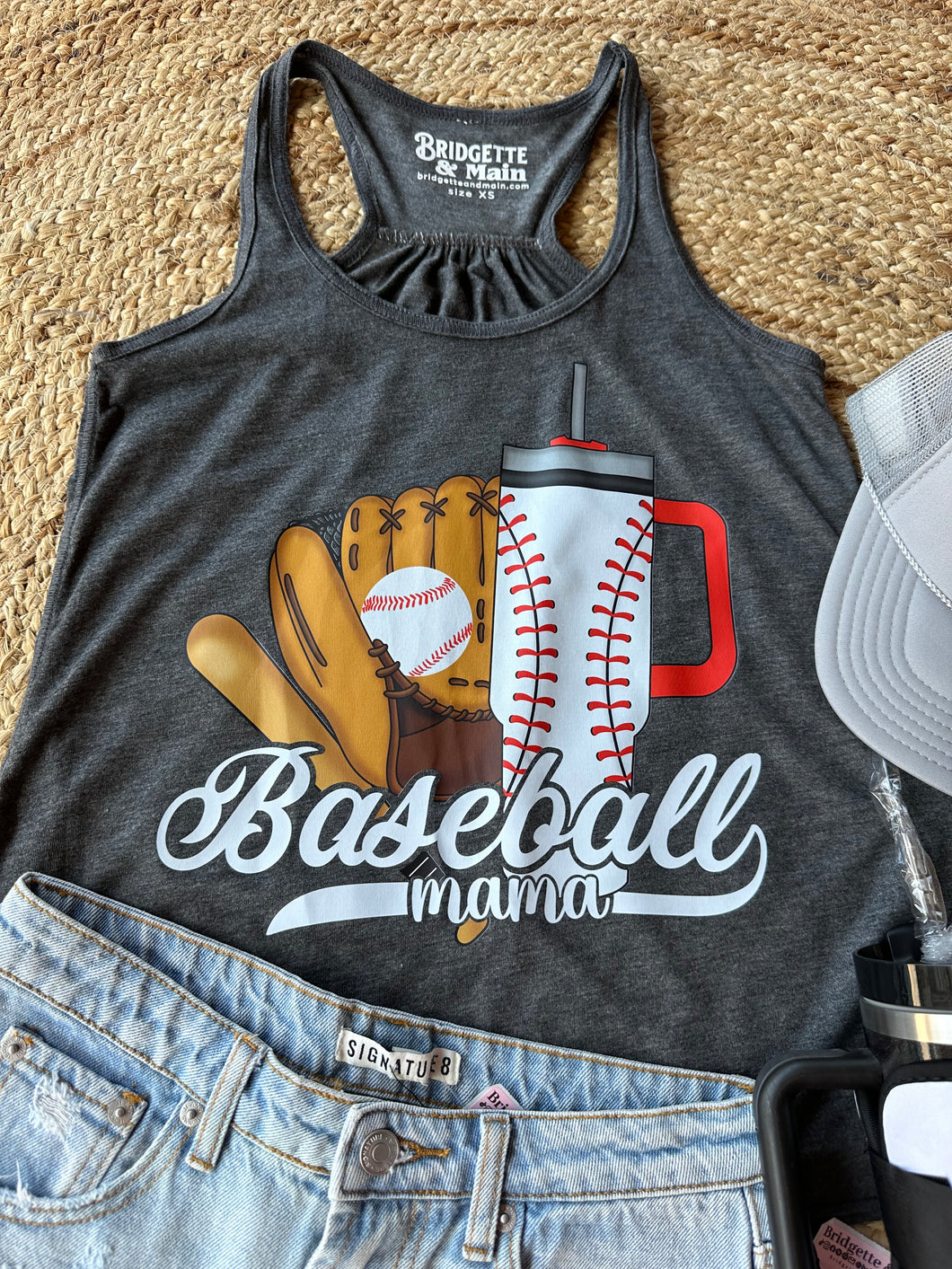 Baseball Mom Essentials | Grey Graphic Tank