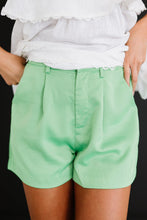 Load image into Gallery viewer, Morgan | Lime Green High-Rise Pleated Shorts
