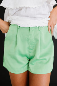 Morgan | Lime Green High-Rise Pleated Shorts