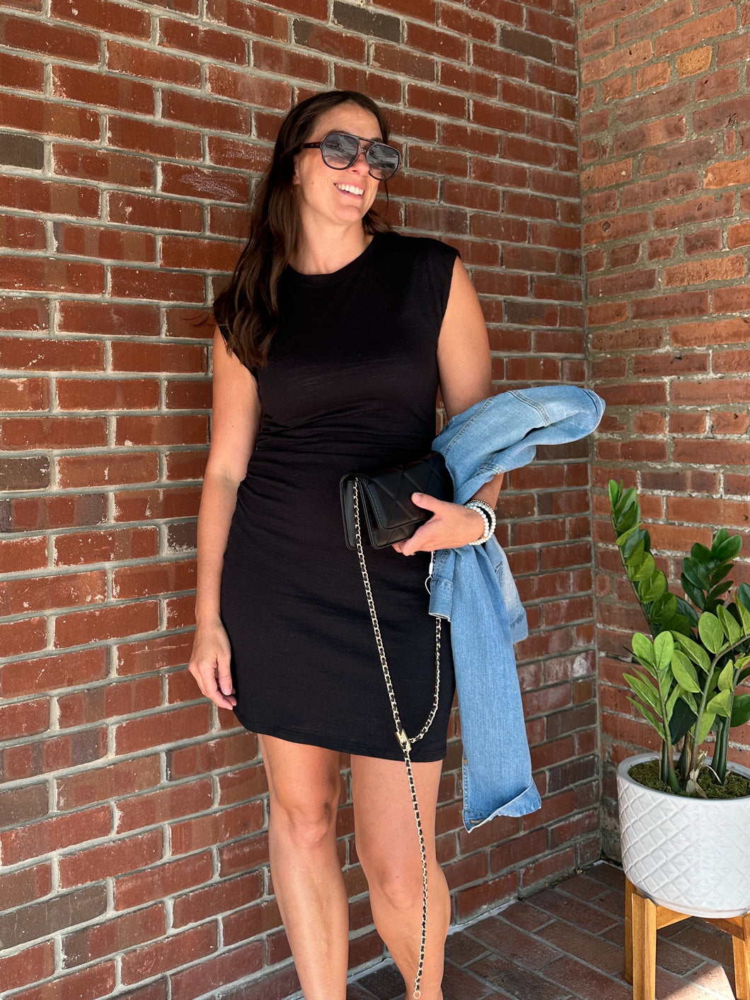 Camino Texture Mini Dress | Black