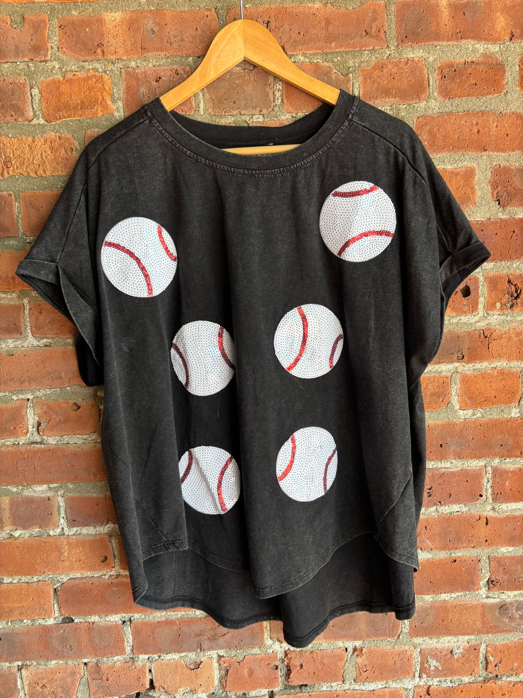 Sequin Baseball Tee | Charcoal