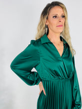 Load image into Gallery viewer, Mandy | Pleated Satin Dress | Green
