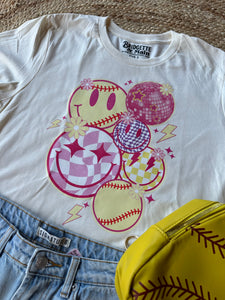 Smiley Softball Vibes | Beige Graphic Tee