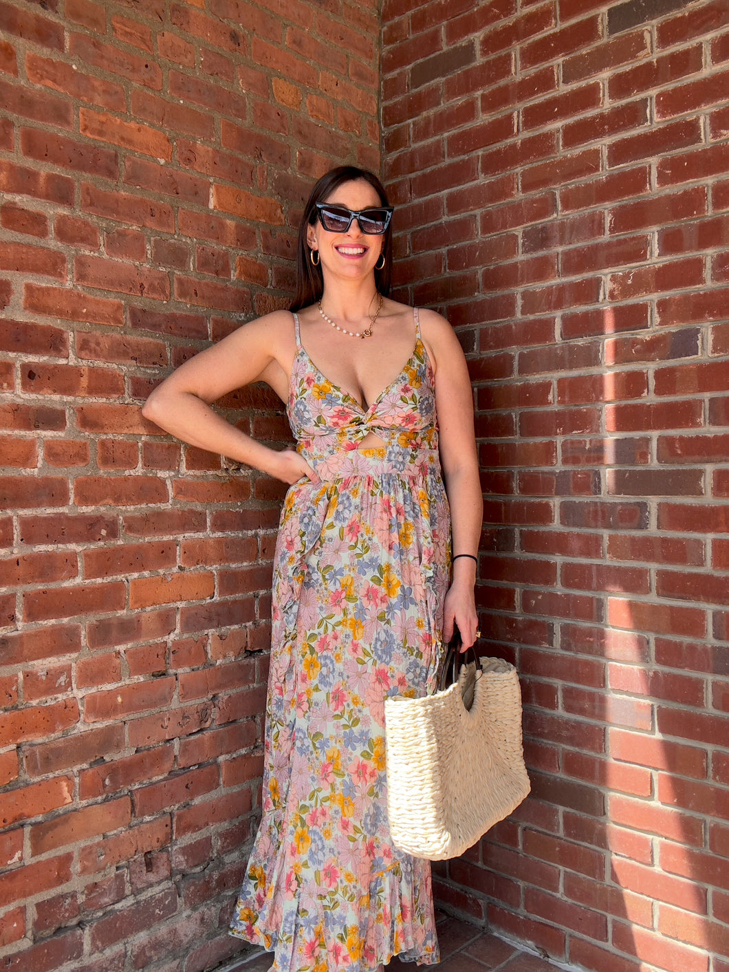 Sage Floral Maxi with Romantic Ruffle details
The v-neck and twist front add unique visual interest, while the cut out and double slit design allow for comfortable and free movement. Step out with confidence and sophistication in this stunning maxi dress.

Details: 
Vneck Twist front 
Cut out detail
Double slit with ruffle details 
Maxi Dress

Perfect for:  Brunch, coffee dates, summer dress, casual ootd,  Summer vacation dress, Baby shower, bridal shower. 