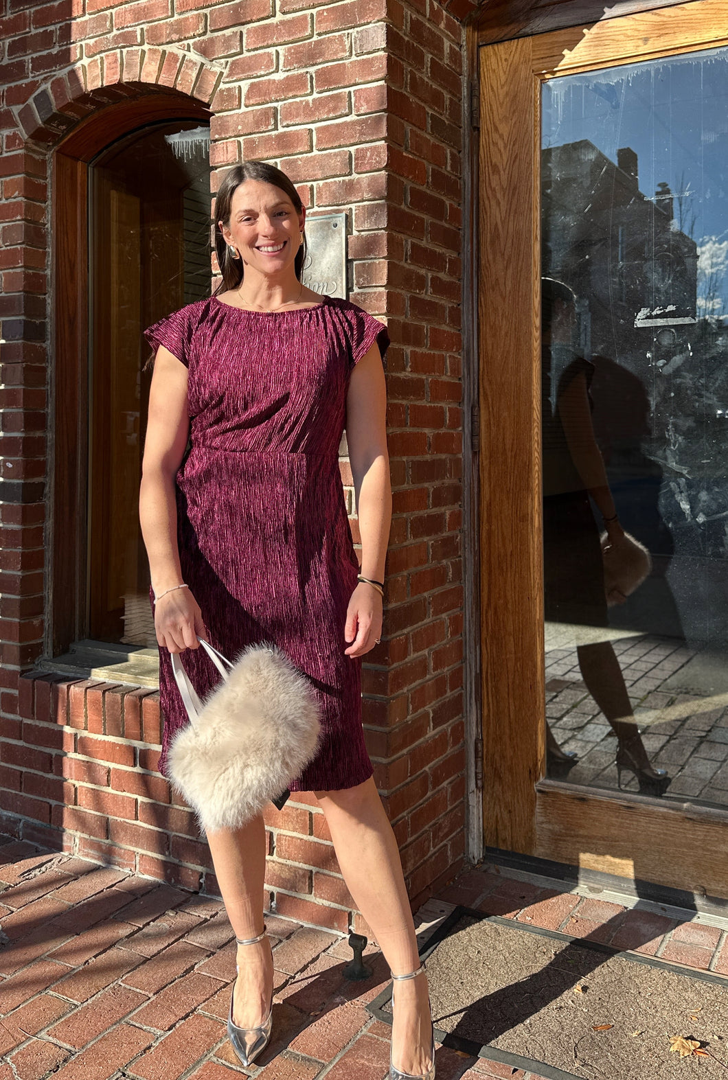 Roberta | Shimmer Wine boatneck Dress