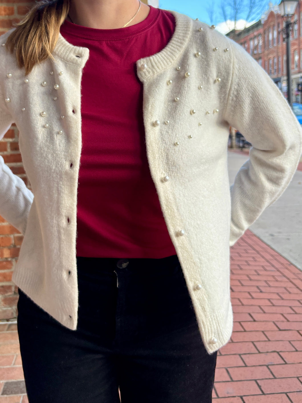 Gemma White | Pearl Embellished Sweater Cardigan