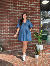 Load image into Gallery viewer, Denim Puff Sleeve Mini Dress | Babydoll
