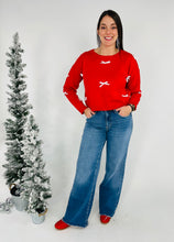 Load image into Gallery viewer, red sweater with bow details for Christmas season
