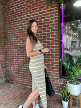 Load image into Gallery viewer, Maggie | Taupe Sleeveless Striped Sweater Dress
