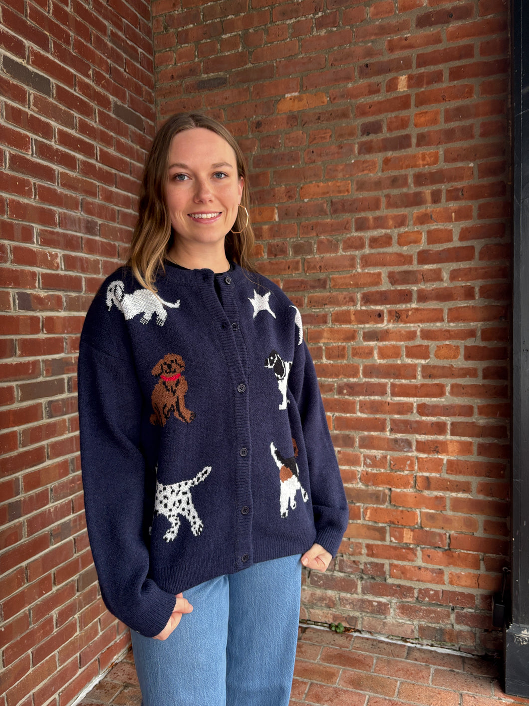 Dog Knit Sweater Cardigan | Navy