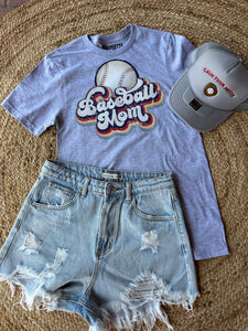 Vintage Baseball Mom | Grey Graphic Tee