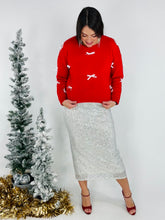 Load image into Gallery viewer, red sweater with bow details for Christmas season
