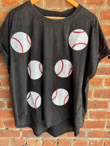 Sequin Baseball Tee | Charcoal