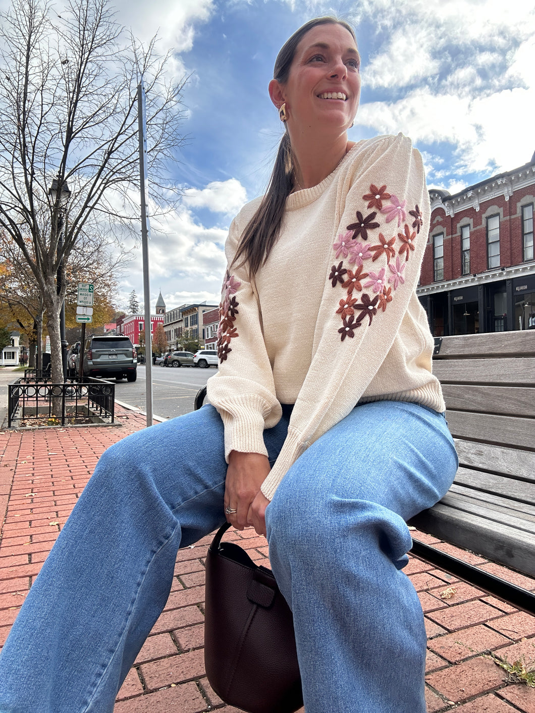 Erin | Oatmeal Floral Embroidered Sweater