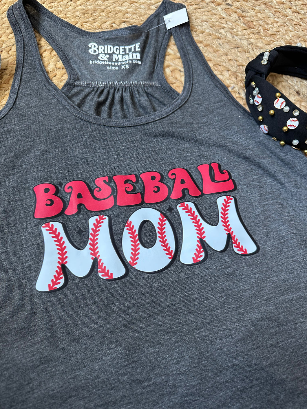 Baseball Mom | Grey Graphic Tank