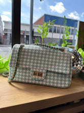 Load image into Gallery viewer, Mint Houndstooth | Tweed Flap Shoulder Bag
