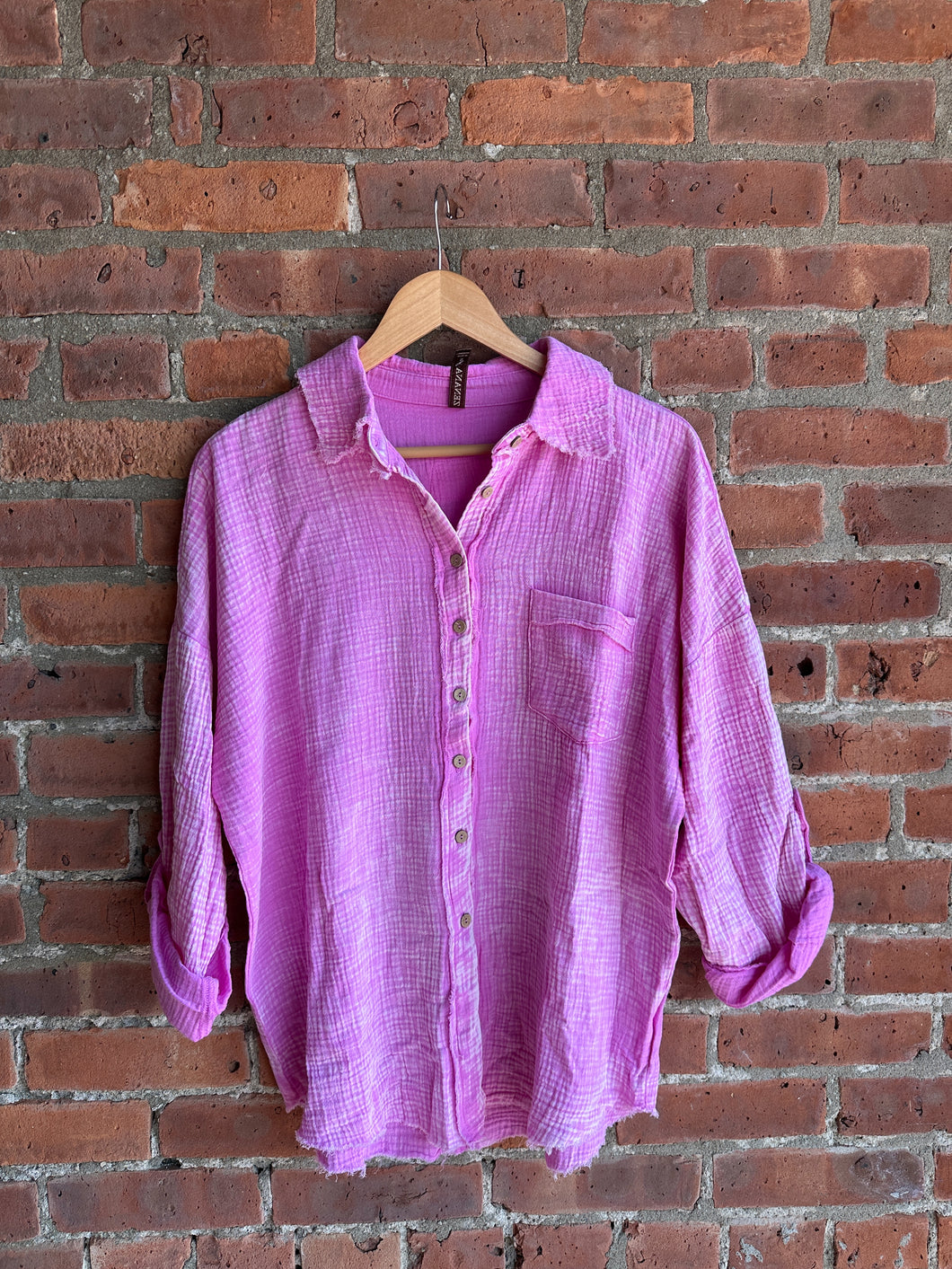Mauve | Washed Gauze Button Up Top