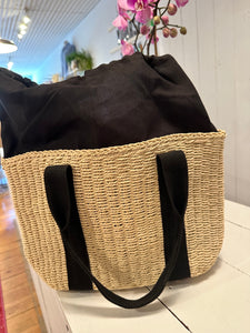 Straw Bag with black handles | Tote Bag