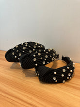 Load image into Gallery viewer, Black Statin &amp; Pearl Beaded Headband
