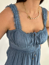 Load image into Gallery viewer, Swiss Dot Mini Dress blue with synched top
