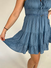 Load image into Gallery viewer, Swiss Dot Mini Dress blue with synched top
