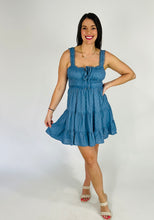 Load image into Gallery viewer, Swiss Dot Mini Dress blue with synched top
