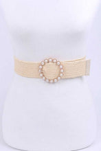 Load image into Gallery viewer, Pearl Buckle Faux Straw Elastic Belt
