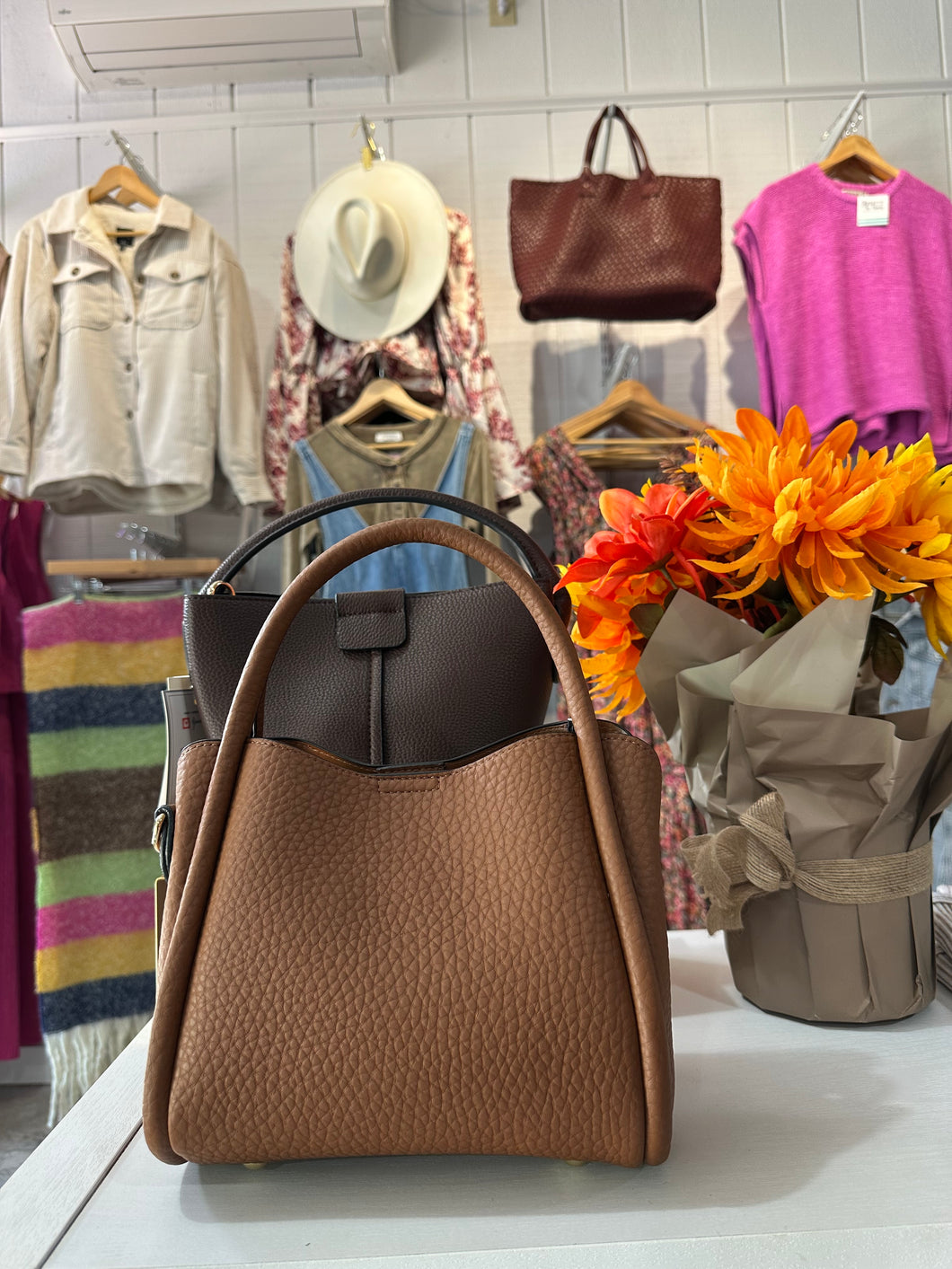 Ruby 3-Compartment Satchel w/ Dual Handles: Brown